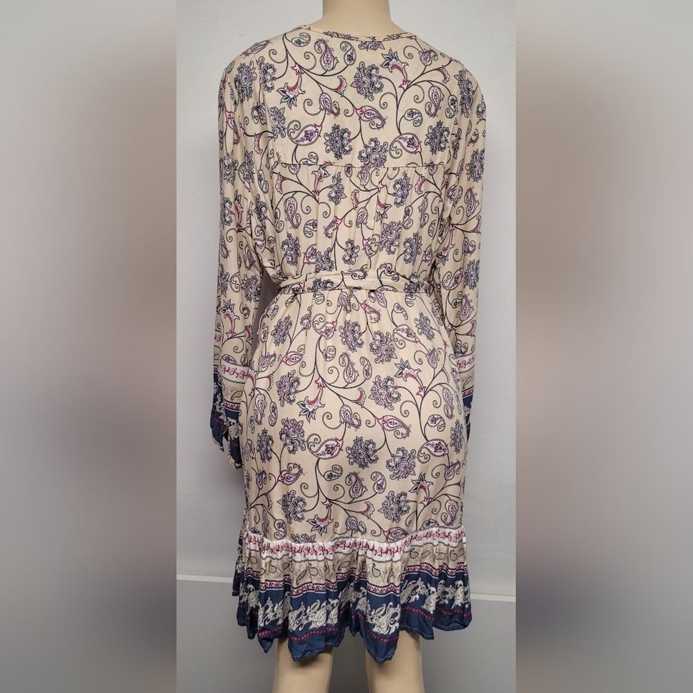 Time And Tru Tunic Style Dress Tie Front Tassels Paisley L 12 14 Rayon Belted - Picture 3 of 4